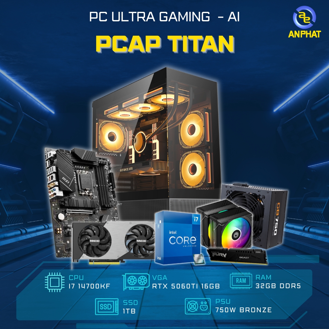 PC ULTRA GAMING AI - PCAP TITAN ( I7 14700KF - RTX 5060 Ti 16GB - 32GB RAM  - 1TB SSD)
