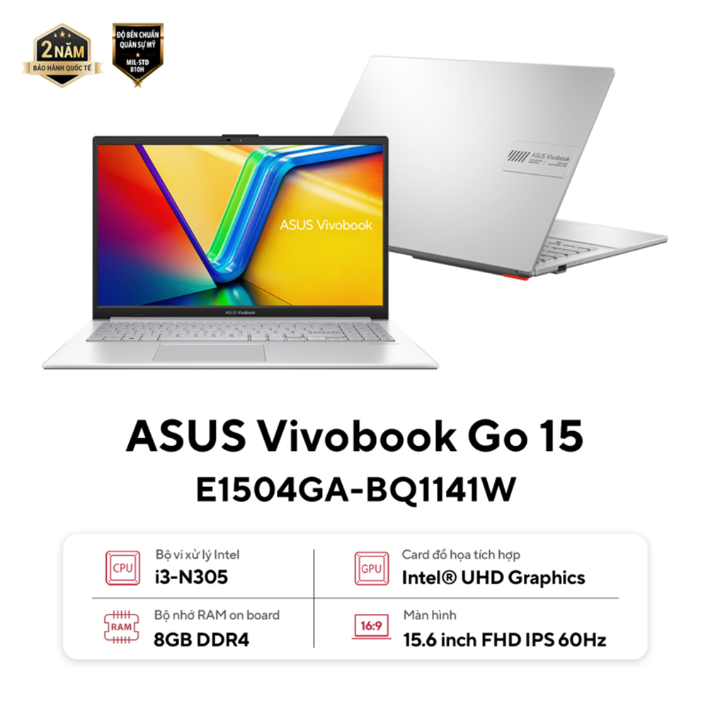 Laptop Asus Vivobook Go 15 E1504GA-BQ1141W (Intel Core i3-N305 | 8GB | 256GB | Intel UHD | 15.6 inch FHD 60Hz | Win 11 | Bạc)