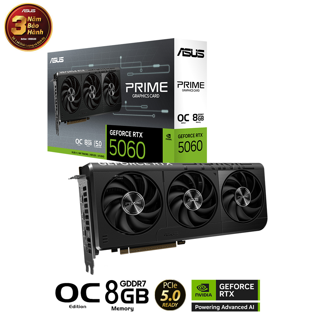 VGA ASUS PRIME RTX 5060 8GB GDDR7 OC (PRIME-RTX5060-O8G)