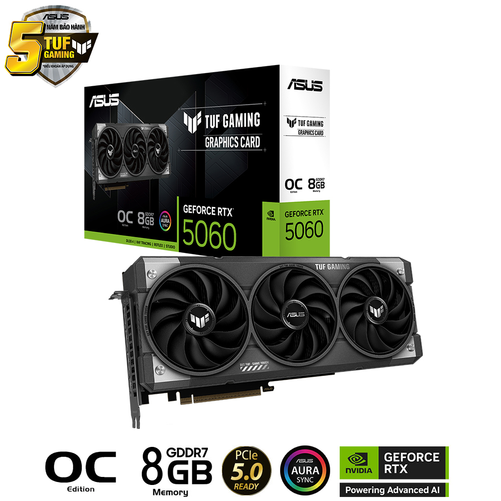VGA ASUS TUF Gaming RTX 5060 8GB GDDR7 OC (TUF-RTX5060-O8G-GAMING)