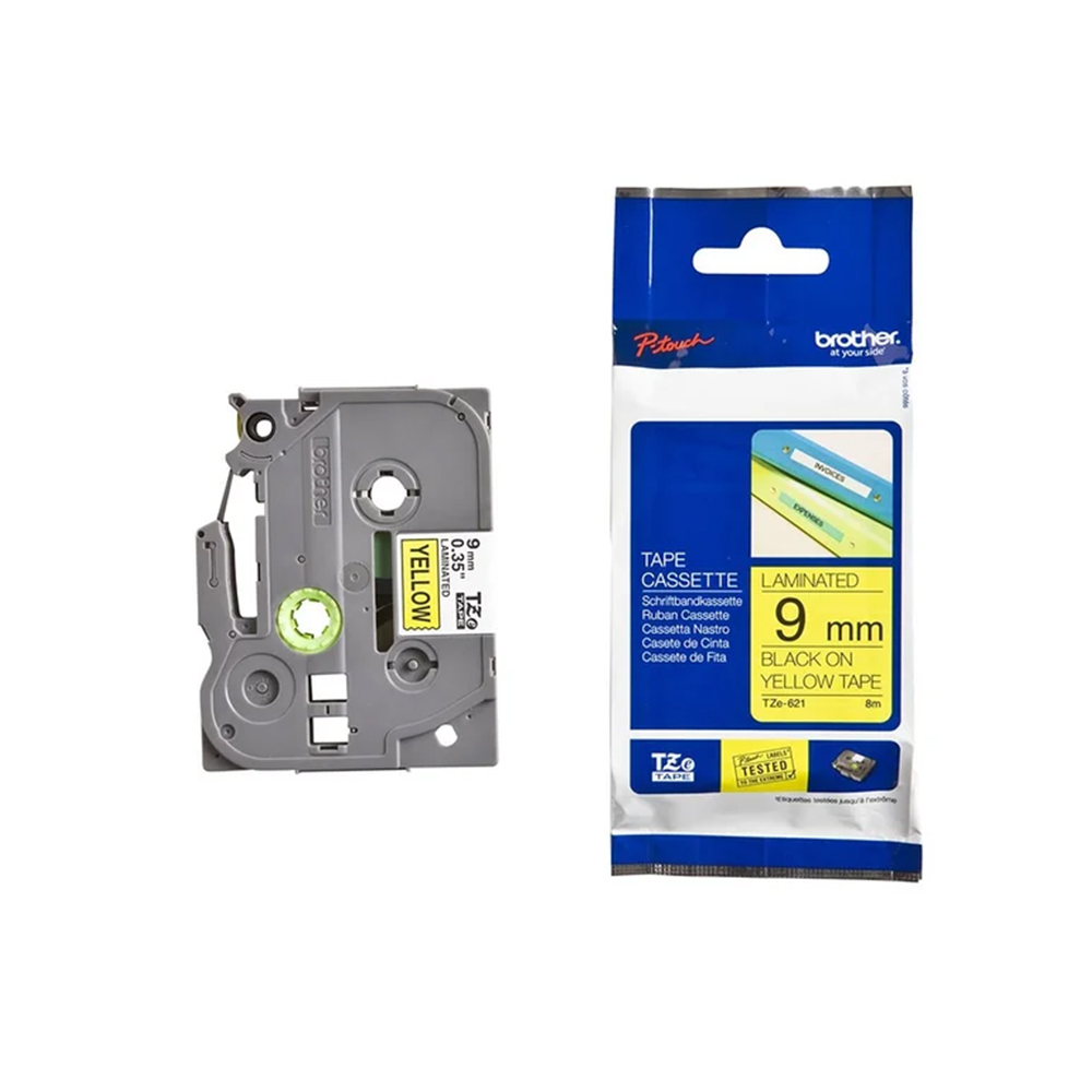 Nhãn in Brother có màng bảo vệ TZe-621 9mm (chữ đen nền vàng)