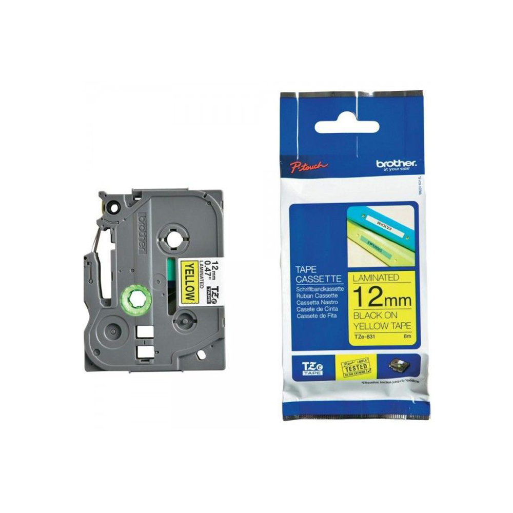 Nhãn in Brother có màng bảo vệ TZe-631 12mm (chữ đen nền vàng)