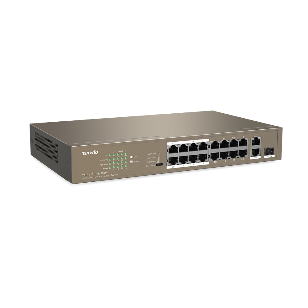Switch PoE 10/100Mbps Tenda TEF1118P-16-150W