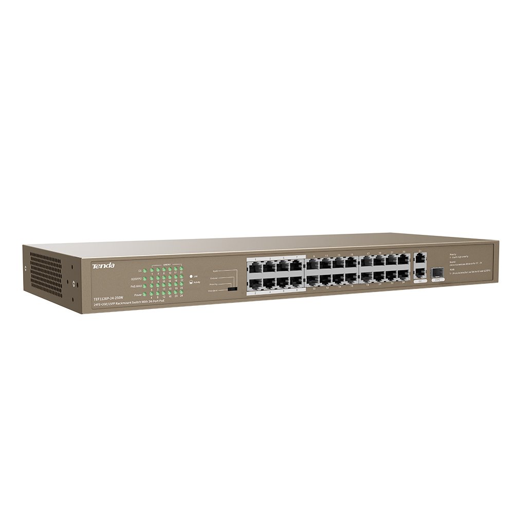 Switch PoE 10/100Mbps Tenda TEF1126P-24-250W