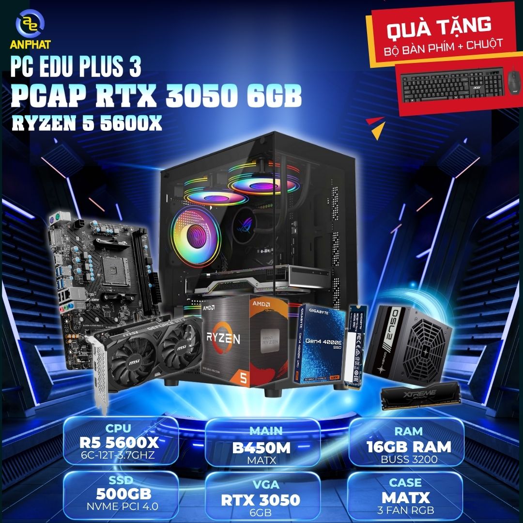 BỘ MÁY TÍNH EDU PLUS 3 - PCAP RTX 3050 6GB (AMD Ryzen 5 5600x - 16GB - 500GB SSD)