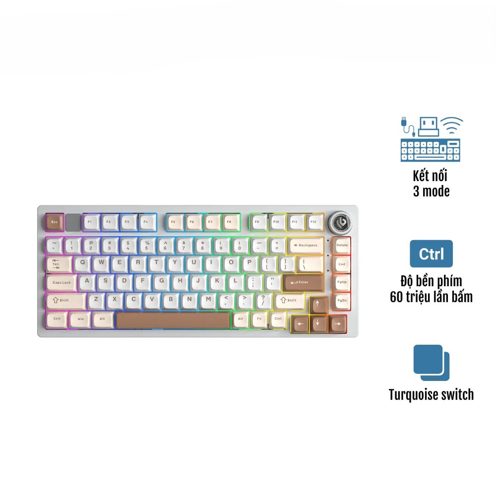 Bàn phím cơ LEOBOG Hi75C Pro Milky Brown Turquoise switch