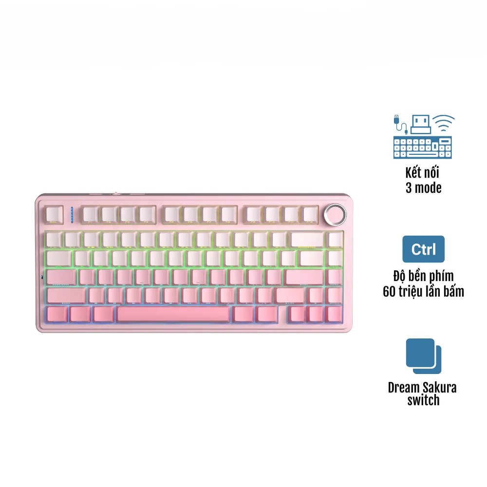 Bàn phím cơ AULA F75 Pink Gradient Dream Sakura switch
