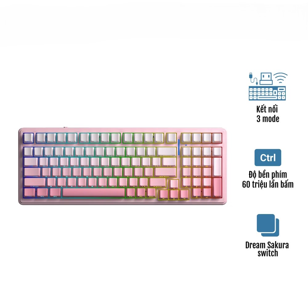 BÀN PHÍM CƠ AULA F99 3 MODE PINK GRADIENT DREAM SAKURA SWITCH